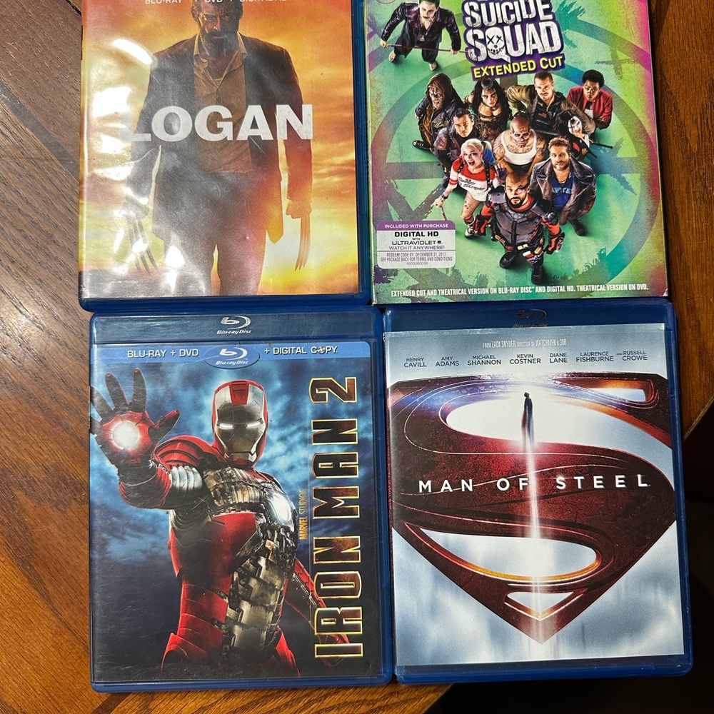 Blu-ray Movie Collection: Logan, Suicide Squad, Iron Man 2, Man of Steel